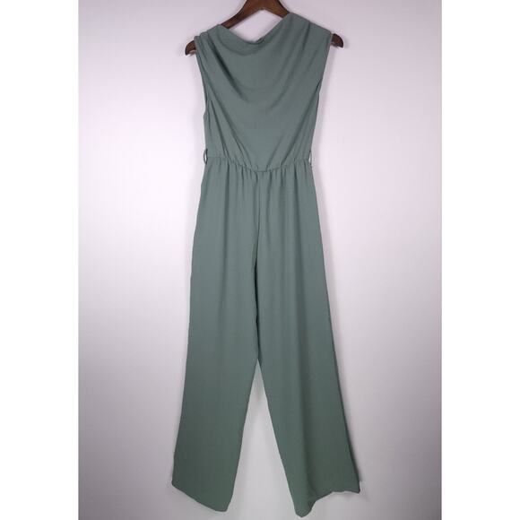 ZARA Sage Green Cowl Neck Wide Leg Jumpsuit with Belt – Size M - Picture 12 of 13
